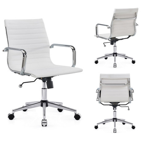 LUXMOD Mid Back PU Computer Office Desk Chair, White