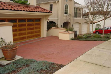 Mid-sized tuscan white two-story stucco house exterior photo in San Francisco with a tile roof