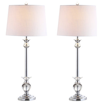 Elizabeth 33" Crystal and Metal Table Lamp, Clear and Chrome, Set of 2