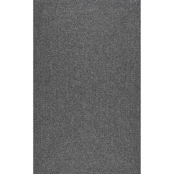 nuLOOM Braided Lefebvre Indoor/Outdoor Striped Area Rug, Charcoal 4' Round