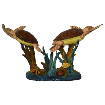 Gliding Turtles in Reef Table Top Bronze Statue  Size: 18" x 16" x 31"H