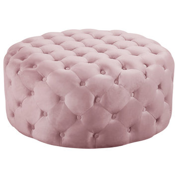 Addison Velvet Upholstered Ottoman/Bench, Pink