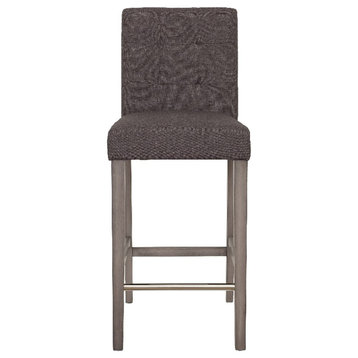 Leila Charcoal Brown Fabric Bar Height Barstool with Solid Wood Legs