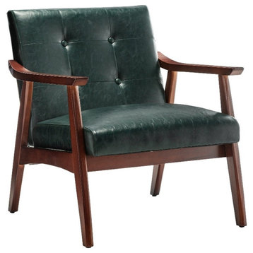 Take-a-Seat Natalie Accent Chair in Green Faux Leather and Espresso Wood Frame