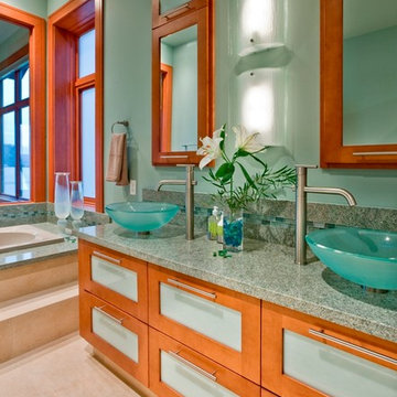 Modern Wood & Blue-Green Master Bath