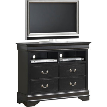 Maklaine Traditional Wood TV Stand with Dovetailed Drawers in Black