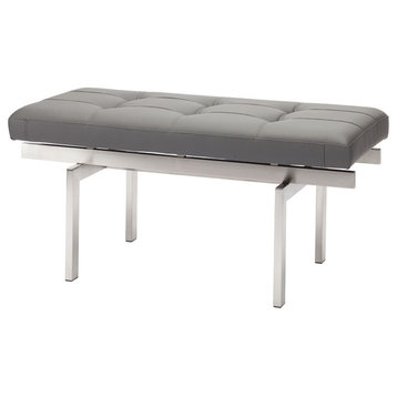Louve Small Brushed Stainless Steel Frame Bench,Gray