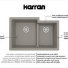 Karran 32" Undermount Double Bowl 60/40 Quartz Kitchen Sink Kit, Concrete