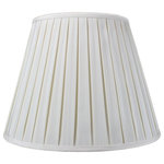 HomeConcept - Empire Box Pleat Egg Shell Deluxe Lamp Shade 11"x18"x13.5 - Why Upgrade to Home Concept Signature Shades?  Top Quality Shantung Fabric means your room will glow with a rich, warm luster your guests will notice  Thicker Fabric and heavy lining so your new shade will last for years.  Heavy brass and steel frames mean you can feel the difference when you lift it. Why? Because your home is worth it! Product details: This empire shade is egg shell color with a thick fabric lining and vertical pleats. The pleats are more noticeable when the light is on as the light illuminates between the pleats.  11 Top x 18 Bottom x 13 1/2 Slant Height  Suggested maximum wattage for shade is 60 watt bulb  Please measure your existing shade, a new harp may be needed for a proper fit.  This shade comes with a standard fitter that fits most traditional harps (called a Washer or Spider Fitter, but it also uses a notched bowl fitter that can be used with a lamp that uses a 6 or 8 reflector bowl  Weight: 2.7 lbs  Pleat sizing:1-1/8 top 1-1/2 bottom  Fits best with a 11 harp.