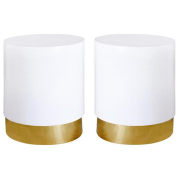 Home Square Lacquer Metal End Table with Durable Gold Base - Set of 2
