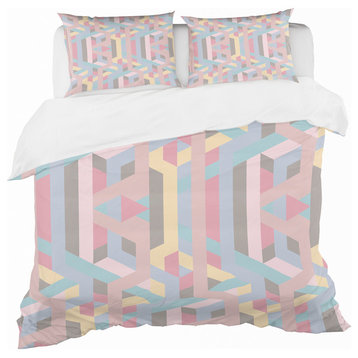Geometry in Pink Blue Yellow and Black Modern Duvet Cover, King