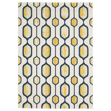 Weave & Wander Omari Contemporary Retro Style Rug, Ivory/Yellow, 6'7"x9'6"