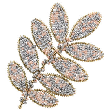 Beaded Napkin Rings With Leaf Design, Set of 4, Gold