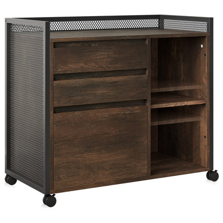 3-Drawer Mobile File Cabinet Desk with Fast Charger Station - Old Wood