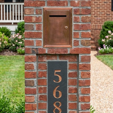 Vertical Slate House Numbers on Brick Mailbox Pillar