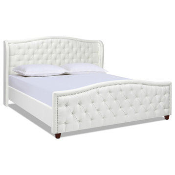 Fontana Wingback Upholstered Platform Bed Frame, Antique White Polyester, King