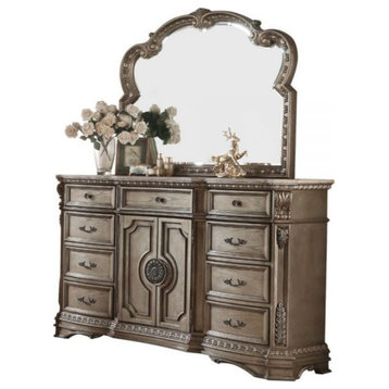Ergode Dresser With Marble Top Antique Silver