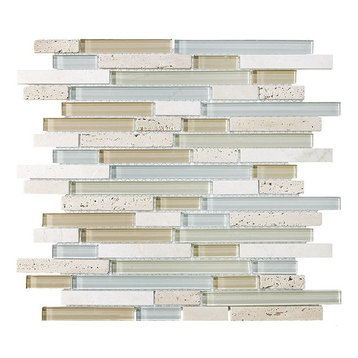 Bliss Spa Stone and Glass Linear Mosaic Tile, 12"x12" Sheet