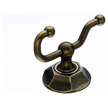 Edwardian Bath Double Hook, German Bronze, Hex Backplate