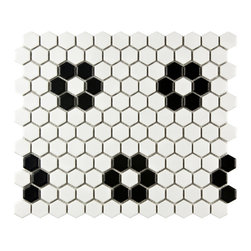 Ceramic Black and White Small Hexagon .75" x .75" with TEC 910 Bright White Grou - Wall And Floor Tile