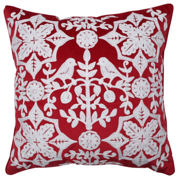 Snowflakes and Berries 20" Pillow  Red