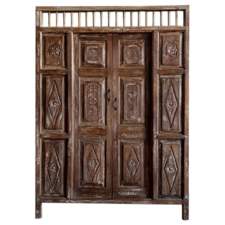 Consigned Antique Anglo Indian Door, Whitewash Carved Rustic Teak Door