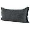 Malia 14Lx26W Black and Teal Fabric Fringed Decorative Pillow Cover