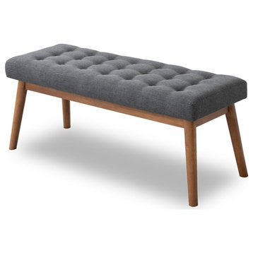 Pemberly Row Mid-Century Modern Fabric Bench in Gray