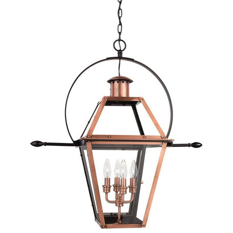 4 Light Outdoor Hanging Lantern-Aged Copper Finish - Outdoor Ceiling and