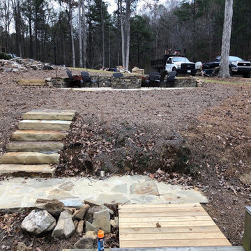 Pondless Water Feature/Flagstone Patio and Fire Pit/Mossrock Seating Wall