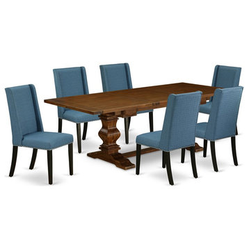 East West Furniture Lassale 7-piece Wood Dining Table Set in Walnut