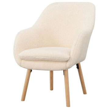 Accent Chair, Tapered Legs With Cushioned Sherpa Seat and Curved Back
