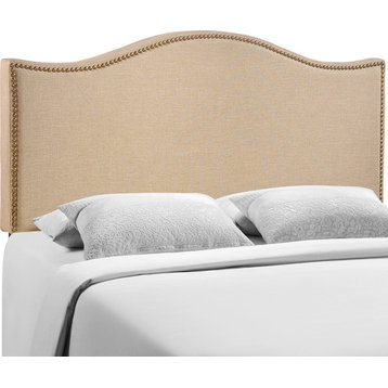 Curl Queen Nailhead Upholstered Fabric Headboard, Cafe