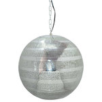 HomeRoots Furniture - HomeRoots Morrocan Silver Ball Lantern Style Pendant Lamp - The Morrocan Silver Ball Lantern Style Pendant Lamp is more than just a hanging lamp. It serves as a great and unique decorative piece for transitional home settings. The bulb at the center of the ball is surrounded by a large perforated globe shade that creates an incredibly special lighting effect in the room. It comes with a silver finish that looks great when not lit but that looks even more spectacular when light and shining all aroound. 16" X 16" X 17". Bulbs required: yes, bulbs replaceable: yes, bulb type required: E-26, bulb count: 1, and bulb wattage: 60