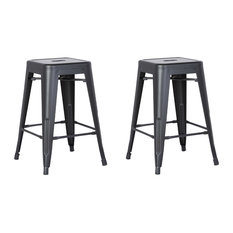 Backless Metal Barstool Matte Black, Set of 2, 24"