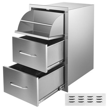Outdoor Kitchen Drawers Flush Mount Stainless Steel BBQ Drawers, 17w X 30h X 21d Inch