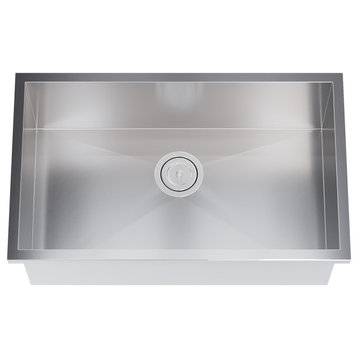 Dowell Undermount Single Bowl Stainless Kitchen Sink - Zero Radius, 28w X 16l X 10d