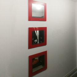 Square Accent Mirrors. Clear Mirror on Red. - Wall Mirrors