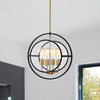4-Light Black and Antique Gold Round Chandelier With Clear Glass Disc