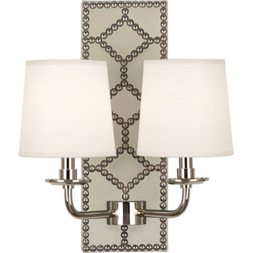 Williamsburg Lightfoot Wall Sconce, Bruton White Leather and Aged Brass