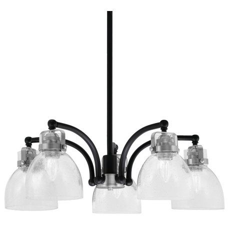 Easton, 5 Light, Chandelier, Matte Black & Brushed Nickel, 6" Clear Bubble