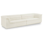 Meridian Furniture - Cascade Upholstered Modular Sofa, Cream, Velvet, Straight Sofa - Give your room a much-needed rehab when you bring home this Cascade velvet modular sofa. The elegantly attention-grabbing design features a modern profile with curved arms deep horizontal channel tufting, so it wows from all angles. Upholstered in rich cream velvet, this seat quickly becomes everyone's favorite spot for curling up with a good book or smart device. Thick foam padding ensures a cozy, body-hugging experience. while you watch TV or just relax.