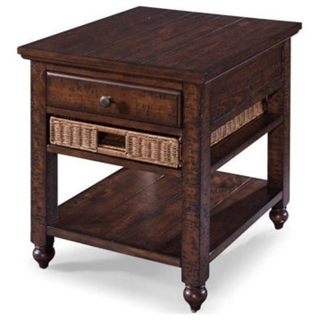 Bowery Hill Transitional Wood Top 1 Drawer End Table in Brown