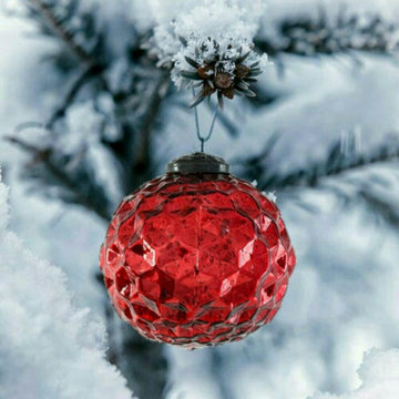 Set of Red Glass Ball Ornaments, Set of 4