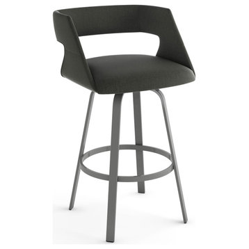 Amisco Harris Swivel Counter and Bar Stool, Charcoal Grey Polyester / Metallic Grey Metal, Counter Height