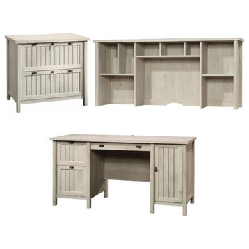 Home Square 3-Piece Set with Computer Desk 59" Hutch & Lateral File Cabinet