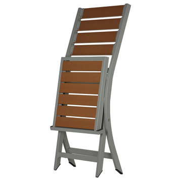 Avery Aluminum Outdoor Folding Chair, Teak Color Poly Wood, 1 Chair