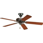 Progress - Progress P2501-20 Air Pro - 52" Ceiling Fan - 52" AirPro Energy Star fan with 5 reversible Medium Cherry or Classic Walnut blades, Antique Bronze finish, and 30 year limited warranty. Powerful AirPro motor features 3-speed, triple-capacitor control that can also be reversed to provide year-round comfort. Includes innovative canopy system that can be installed on vaulted ceilings up to 12:12 pitch; additionally, the fan can be installed with no downrod to accommodate lower ceilings. Quick install canopy securely holds fan for wiring during installation.    Reversible Medium Cherry or Classic Walnut blades with Antique Bronze finish  Powerful and reversible 3-speed motor w/ triple-capacitor control  Includes innovative canopy system for sloped ceilings up to 12:12 pitch  Energy Star certified with 30 year limited warranty  Screws preinstalled in blades for attachment to motor arms    Rod Length(s): 4.25  Warranty: 30 Years Limited WarrantyAir Pro 52" Ceiling Fan Antique Bronze *UL Approved: YES  *Energy Star Qualified: YES *ADA Certified: n/a  *Number of Lights:   *Bulb Included:No *Bulb Type:No *Finish Type:Antique Bronze