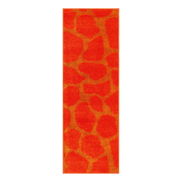 Giraffe Dark Orange Area Rug for Dining Room, Made In India, 3' x 8'