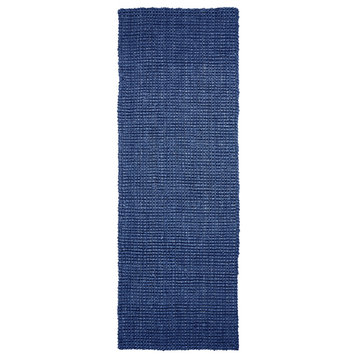 Kula  Collection Hand Woven Jute Rug(2'6"X12' Runner)- Night Blue
